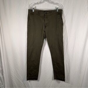 J Crew Mercantile Pants Men's 33x32 Green Slim Fit Flex Cotton Blend Button